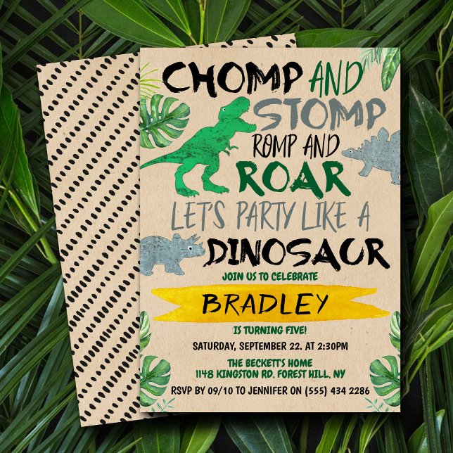 Invitation Chomp & Stomp ! Dinosaur Garçons N'Importe Quel Âg (Créateur téléchargé)