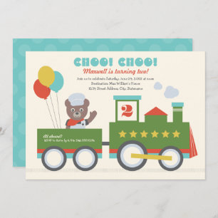 Invitation Choo Choo Train Aqua Bear Conducteur Fête d'annive