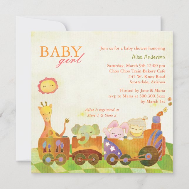 Invitation Choo Choo Train Baby Girl Baby shower (Devant)