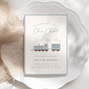 Invitation Choo Choo Train Boys Blue Birthday Party