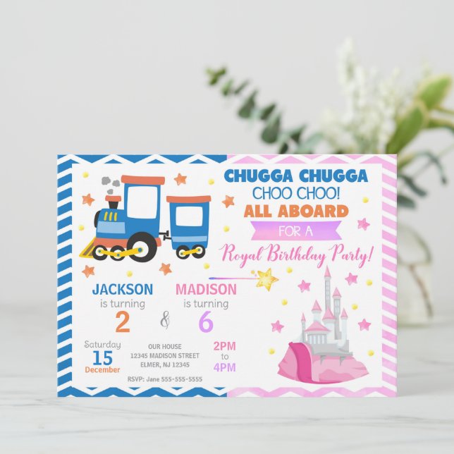 Invitation Choo Choo Train & Princess Joint Birthday (Debout devant)