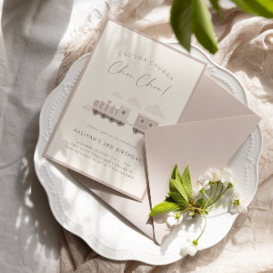 Invitation Choo Choo Train Rose Girls Anniversaire