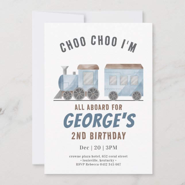 Invitation ChooChoo Transport de véhicule ferroviaire Anniver (Devant)