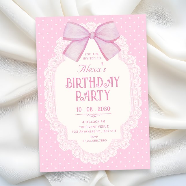 Invitation Choquette d'anniversaire à ruban rose (Créateur téléchargé)