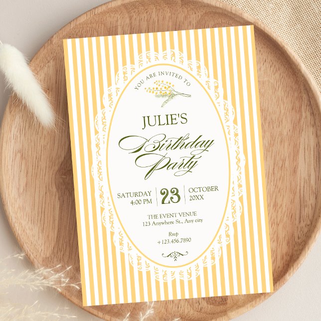 Invitation Choquette d'anniversaire vintage jaune (Créateur téléchargé)