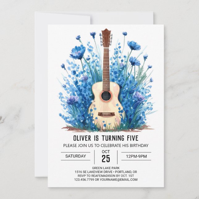 Invitation Chord Classical Guitar Boy Anniversaire (Devant)