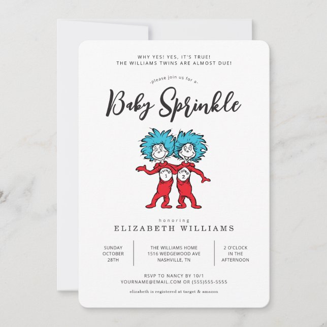 Invitation Chose Un Chose Deux | Jumeaux Rouges Baby Sprinkle (Devant)