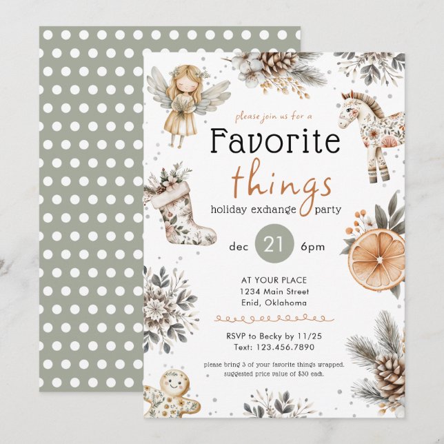 Invitation Choses Préférées Échange de Cadeaux Bohème Fête de (Devant / Derrière)