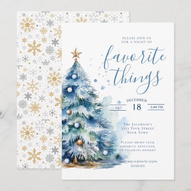Invitation Choses Préférées Soirée de Noël des Fêtes de Fin d (Devant / Derrière)