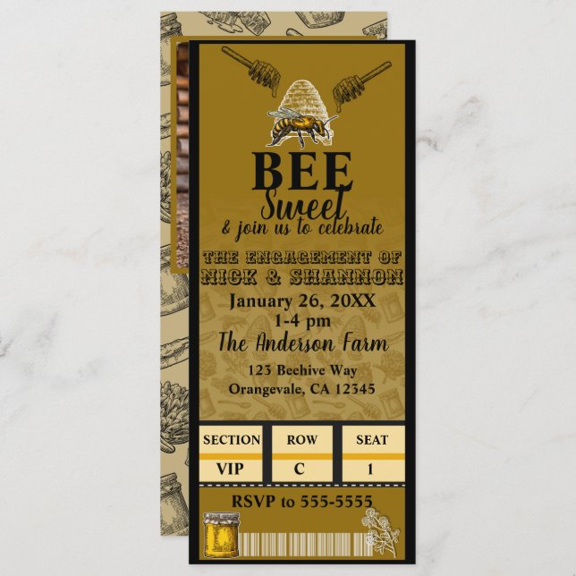 Invitation Chou Bee Beehive Birthday Party Event Ticket (Devant / Derrière)