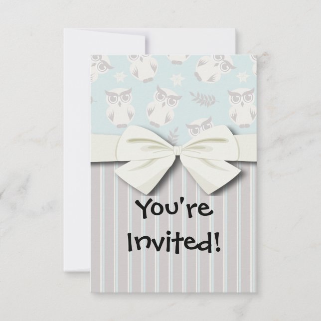 Invitation chou blanc mignon motif et rayures (Devant)