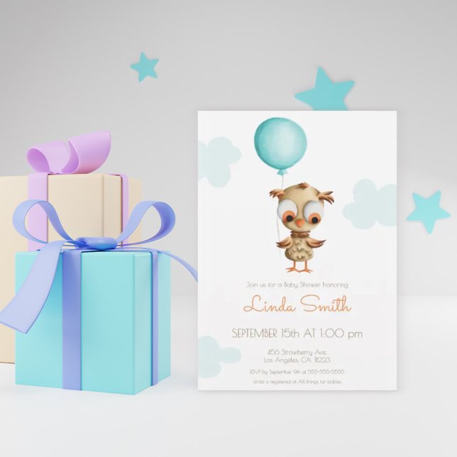 Invitation Chouette à bébé avec ballons Baby shower neutre (Créateur téléchargé)
