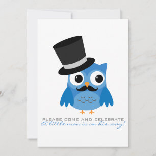 Invitation Chouette bleue avec Baby shower Moustache Invitati