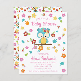 Invitation Chouette boisée mignonne et fleurs Baby shower béb