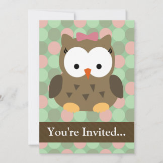 Invitation Chouette Brown mignonne avec cabot rose