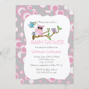 Invitation Chouette de bébé rose et gris   Thème Douche