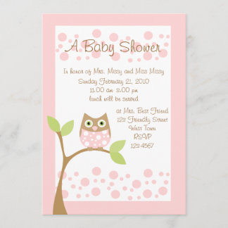 Invitation Chouette de bébé rose pâle