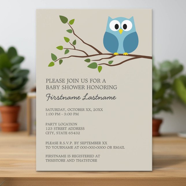 Invitation Chouette des bois sur le Baby shower des branches (Custom Invitation with Download Option)