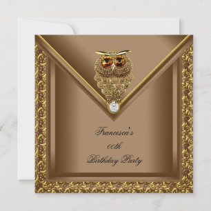 Invitation Chouette Dorée Image Élite Élégante Fête d'Anniver