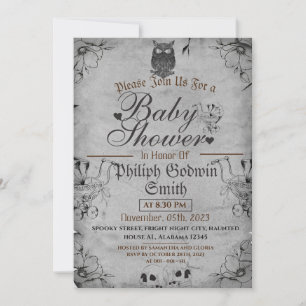 Invitation Chouette Élégant Gothique Vintage, Baby Shower Hal