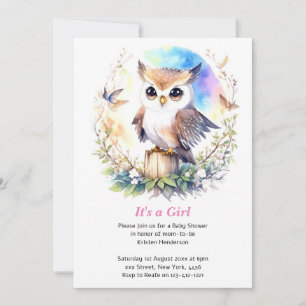 Invitation Chouette en bois de Whimsical Baby Girl Douche