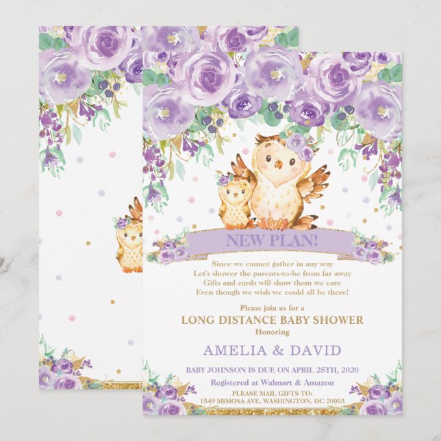 Invitation Chouette florale mignonne Baby shower par courrier (Devant / Derrière)