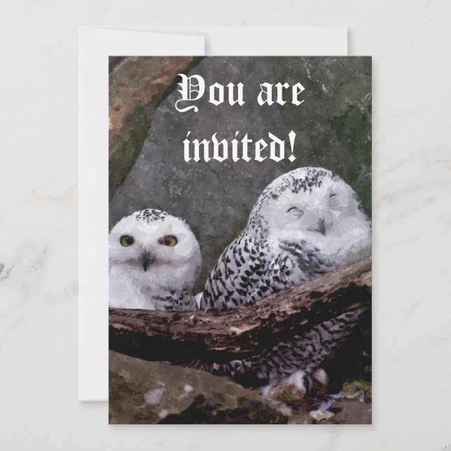 Invitation Chouette Harfang Couple Art Bois Faune (Devant)