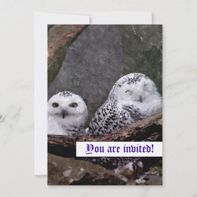 Invitation Chouette Harfang Couple Art Bois Faune (Devant)