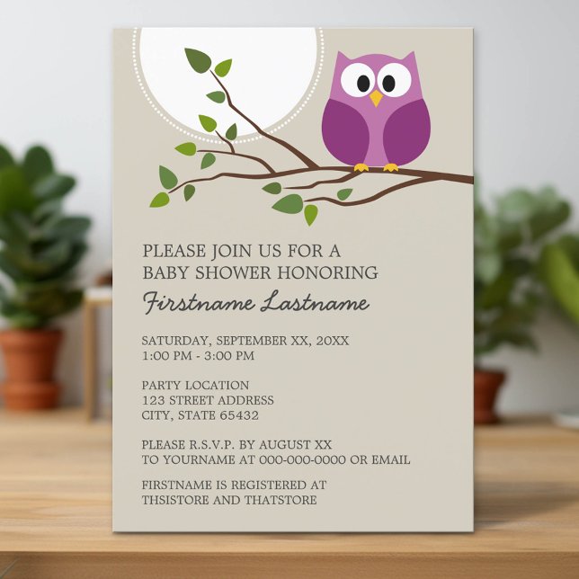 Invitation Chouette mignonne sur Branche Bébé fille Douche (Custom Invitation with Download Option)