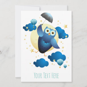 Invitation Chouette mignonne volant avec parapluie