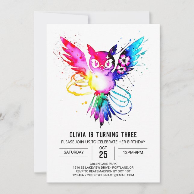 Invitation Chouette numérique enchantée Anniversaire (Devant)