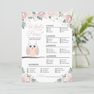 Invitation Chouette rose Floral Ce qui est dans votre sac de 