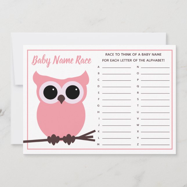 Invitation Chouette rose Nom du bébé Race Baby shower Jeu (Devant)