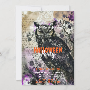 Invitation Chouette violette effrayante et magnifique pour un
