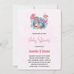 Invitation Chouettes amoureuses assis sur un Baby shower de b