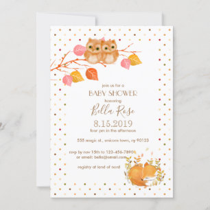 Invitation Chouettes d'automne Polka Dot Baby Douche Invitati