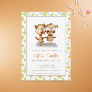 Invitation Chouettes de Baby shower Floral Cute Baby Owins Tw