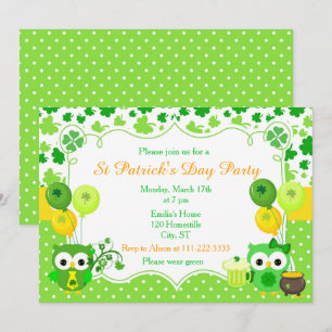 Invitation Chouettes de la fête de la Saint Patrick