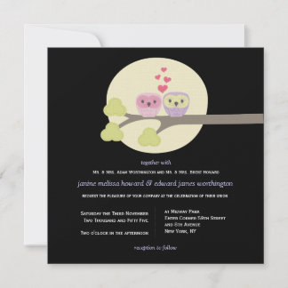 Invitation Chouettes de nuit mariage jolie illustration Invit
