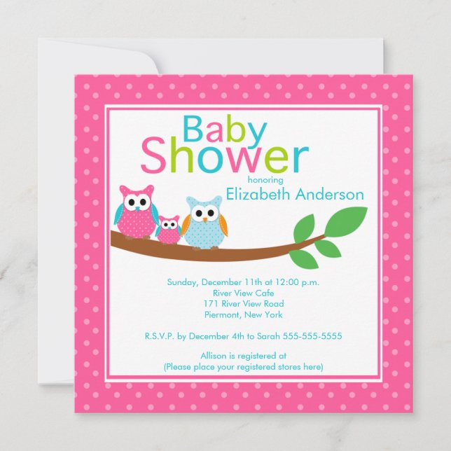 Invitation Chouettes de papa et maman avec Baby shower de la  (Devant)