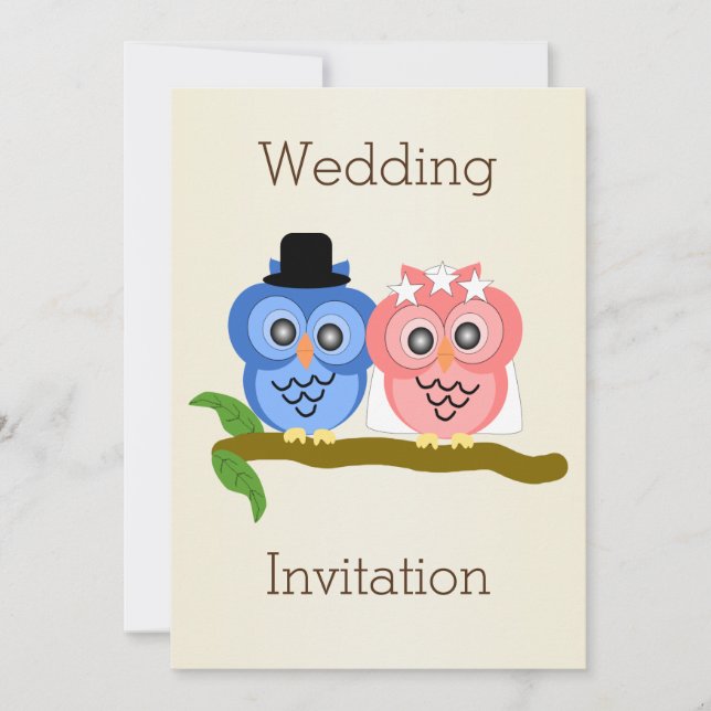 Invitation Chouettes Design Champagne Mariage couleur (Devant)