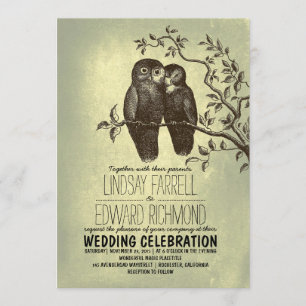 Invitation chouettes en amour & branche d'arbre mariage vinta