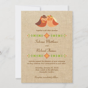 Invitation Chouettes Lovebird sur Mariage Burlap