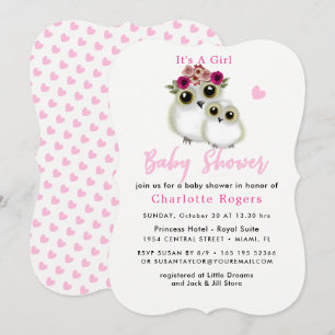Invitation Chouettes lunaires mignonnes Baby shower rose