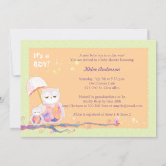Invitation Chouettes Whimsical Baby Boy Douche