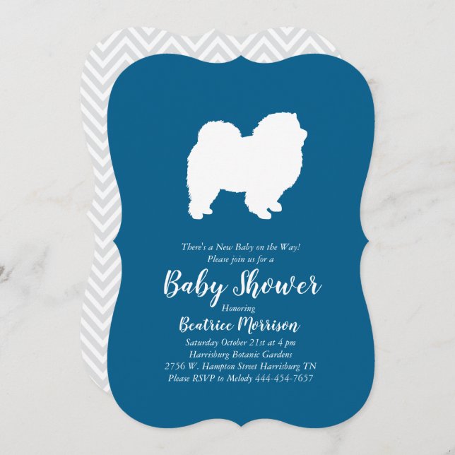 Invitation Chow Chow Chien Baby shower Garçon bleu (Devant / Derrière)