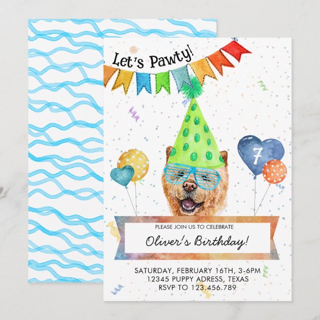Invitation Chow Chow organise une fête d'anniversaire pour ch (Devant / Derrière)
