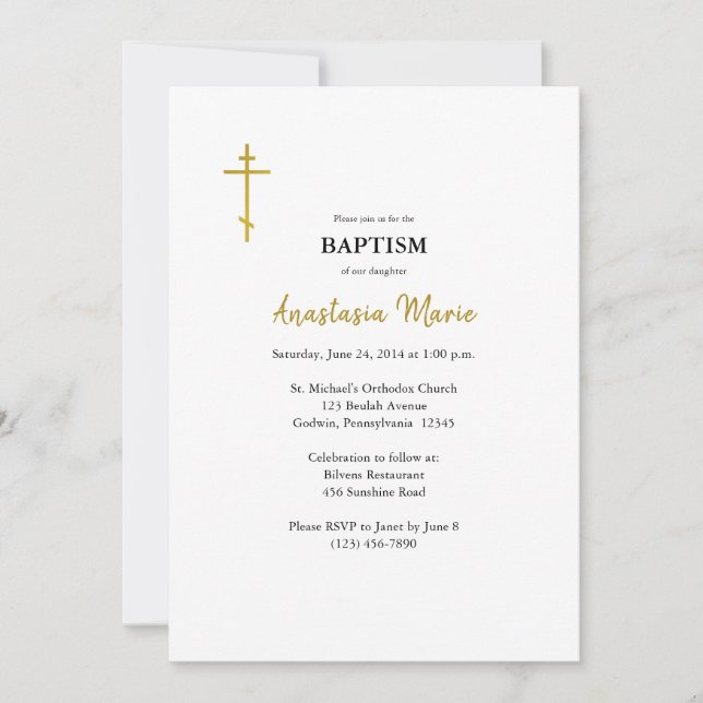 Invitation Chrétien orthodoxe simple avec baptême d'icône (Devant)