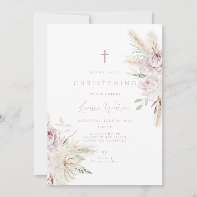 Invitation Chrisson de fleur rose (Devant)