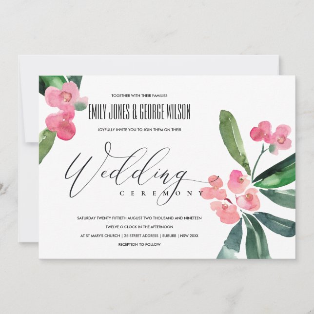 INVITATION CHRIST ROSE THORE CACTI MARIAGE DE COULEUR D'EAU D (Devant)